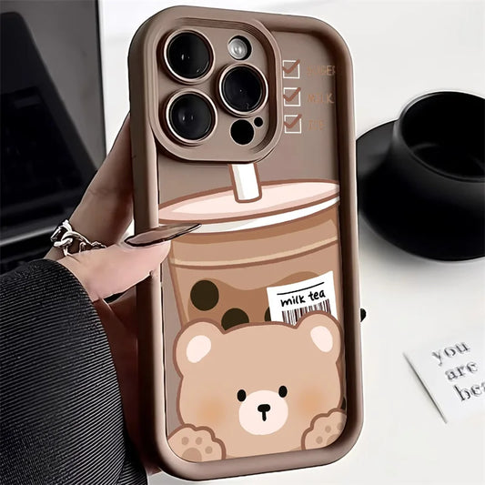 Milk Tea Bear Phone Case For iPhone 14 15 16